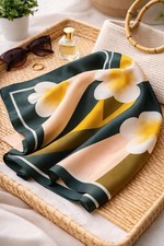    Vintage Hand-Printed 100 Silk Scarf   Golden Camel   Abstract Floral