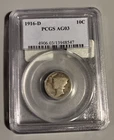 1916 D MERCURY DIME PCGS AG03 - KEY DATE - CERTIFIED - 10C