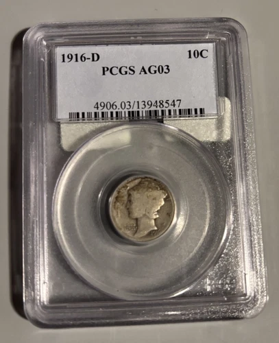 1916 D MERCURY DIME PCGS AG03 - KEY DATE - CERTIFIED - 10C