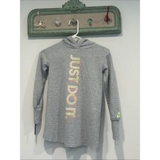 Nike Gray Hooded Long-Sleeve Top with Neon 'Just Do It' bubbles Graphic 5 new