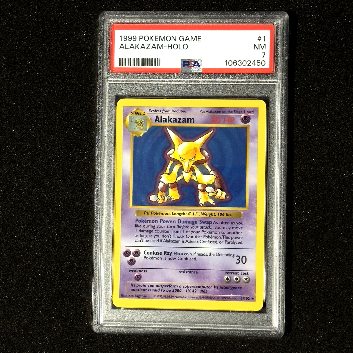 Error Label PSA 7 Alakazam 1/102 Holo SHADOWLESS Base 1999 Pokemon