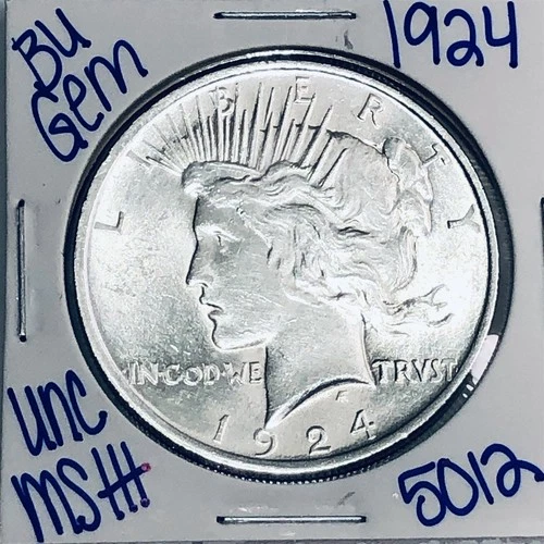1924 BU UNCIRCULATED SILVER PEACE DOLLAR AUTHENTIC U.S. MINT FREE SHIPPING 5012