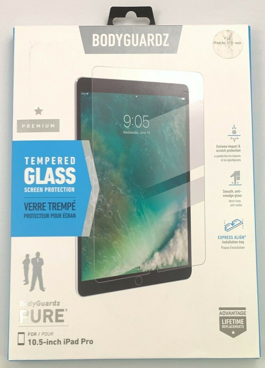 BodyGuardz Pure Tempered Glass Screen Protector for iPad pro/air 10.5 - NEW 