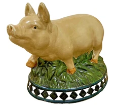 Vintage Ceramic Pig on Pedastal Farmhouse Decor Country Charm Approx 9” X 6.5”