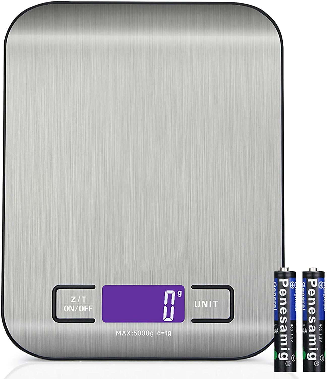 Food Kitchen Scale, Weight Grams and Oz, LED Backlit Display, Stainless Steel-image