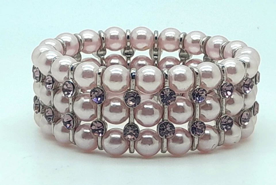 PULSERA ANCHA 8MM CRISTAL MORADO PERLA 3 Hilos PIEDRA RIN MORADA Elástica MODA Foto 2 de 4