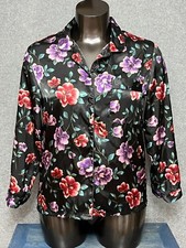 Secret Treasures Retro Satin Longsleeve Pajama Sleep Shirt Large Floral Button