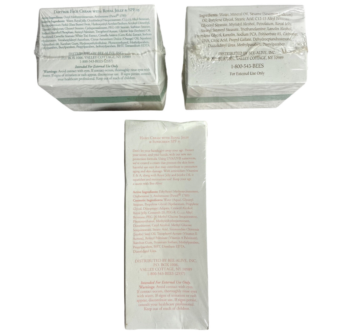 Lot Of 3 BeeAlive Face/Hand Cream w/ Royal Jelly & DHEA 1.5/4.0 Oz