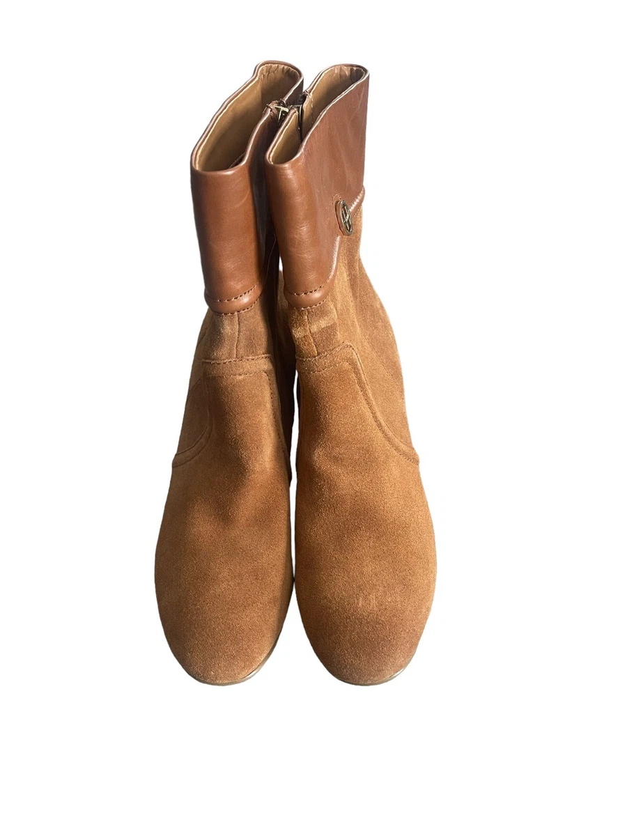 NWOT- Tommy Hilfiger Camel Leather & Suede Round Toe Boots | eBay