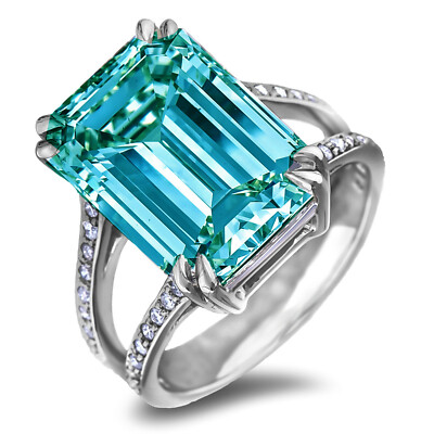 10.23 Ct Blue Moissanite Solitaire Diamond Engagement Ring 925 Sterling Silver