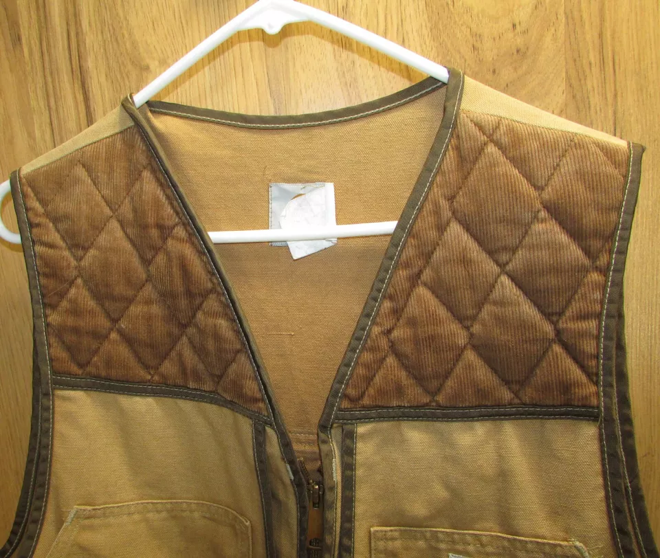Vintage Carhartt Hunting Vest Duck Bird Game Bag Brown Full Zip No Size Tag - Image 4 of 4