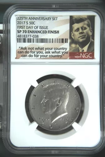 2017 S Kennedy Half Dollar, NGC SP70 Enhanced Finish, 225th Ann. Set, FDI
