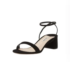 Miu Miu Ankle Wrap Strap Sandals Womens 38 8 Black Suede Shoes Block Heels Italy