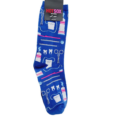 Hot Sox Crew Socks Women Boy Dentist Dental Hygienist Toothpaste Floss Teeth NWT