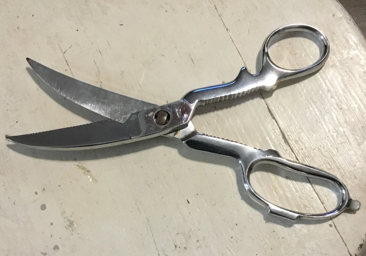Vintage Scissors Chrome 8in Take Apart Serrated Kitchen Shears Italy