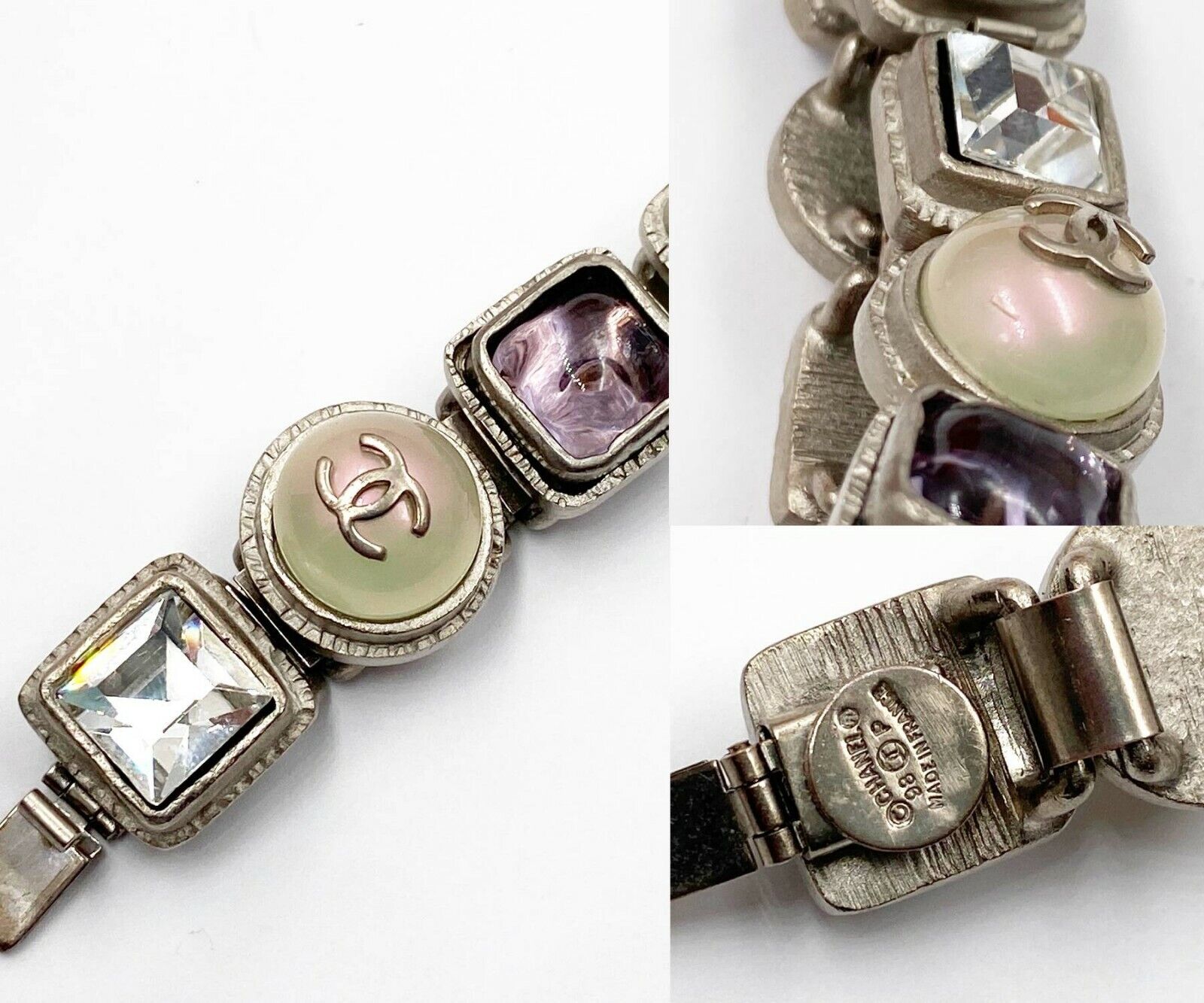 Chanel Vintage Rare Rustic Silver Gem Stone Pearl… - image 4
