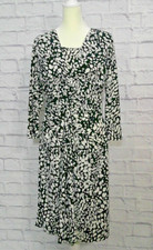 Chaps Ladies Dress Size L Black & White Print 3/4 Sleeves
