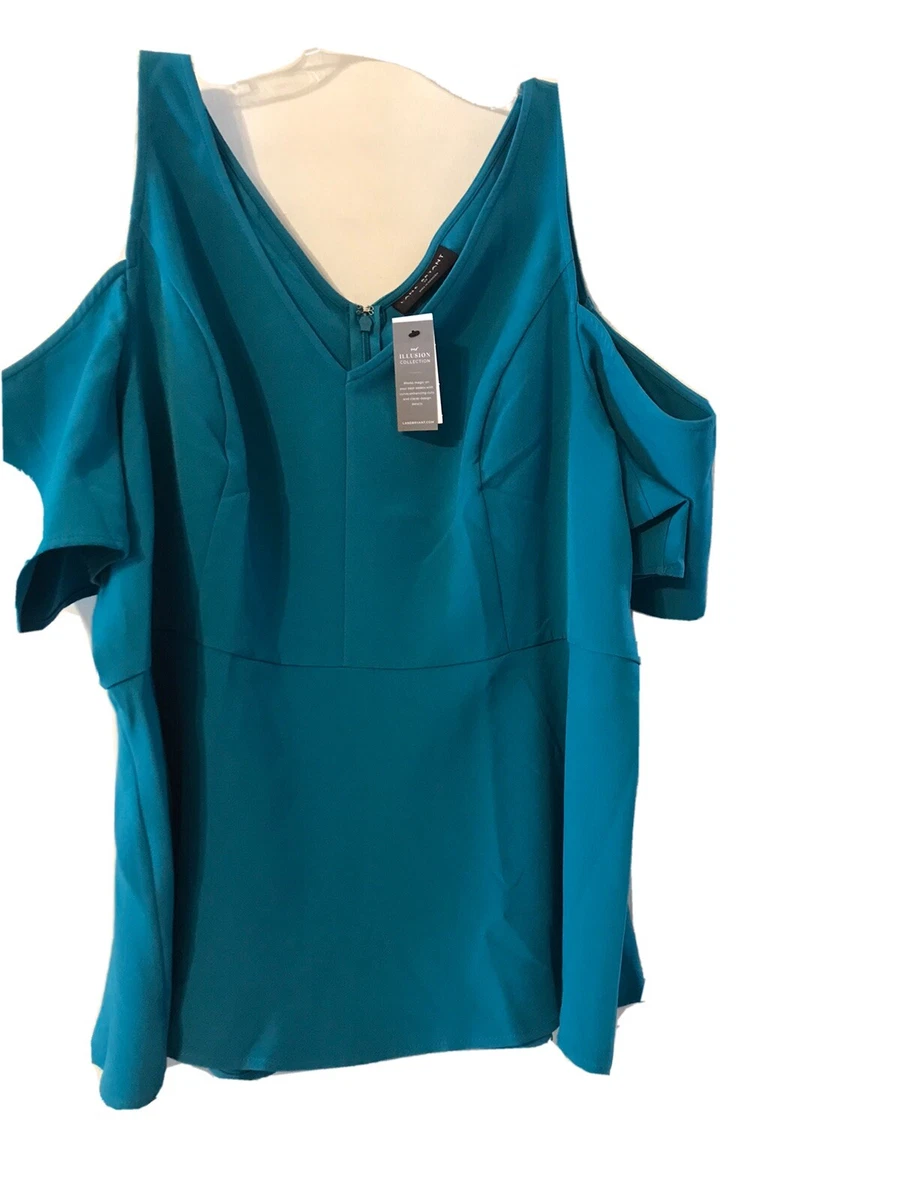 Lane Bryant Cold Shoulder Peplum Top Teal 20 eBay