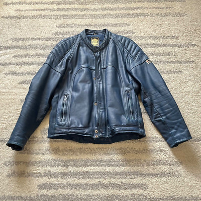 IXS Vintage Men's Blue Leather Motorcycle Jacket 54 (EU), 42 (US) - Excellent