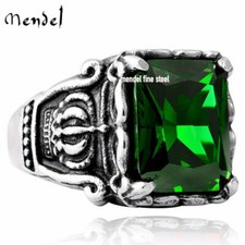 MENDEL Stainless Steel Mens Womens Statement Crown Green CZ Stone Ring Size 7-15