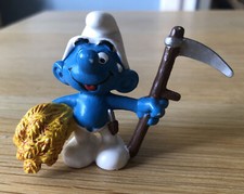 Vintage Smurf Farmer With Wheat And Scythe By Schleich