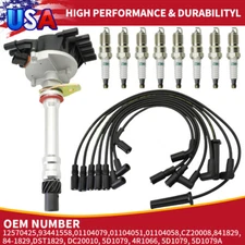Ignition Distributor & Spark Plugs & Wires Set For GMC Cadillac Chevrolet C1500