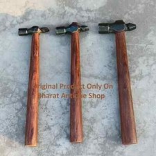 Set of 3 Black Iron Hammers - Blacksmith Wooden Handle, Collectible Tools
