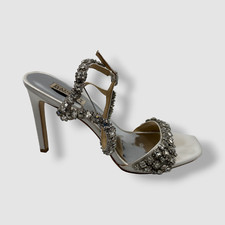 255 Badgley Mischka Women's White Galia Crystal Stiletto Sandal Shoes Size 9.5