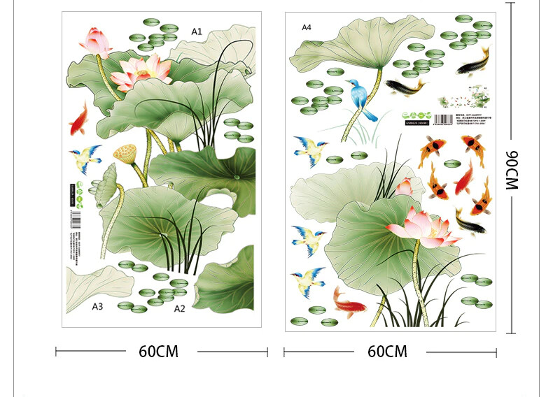 3D Waterproof Lotus Pond Fish Bathroom Bedroom Living Room Wall Stickers Decorat