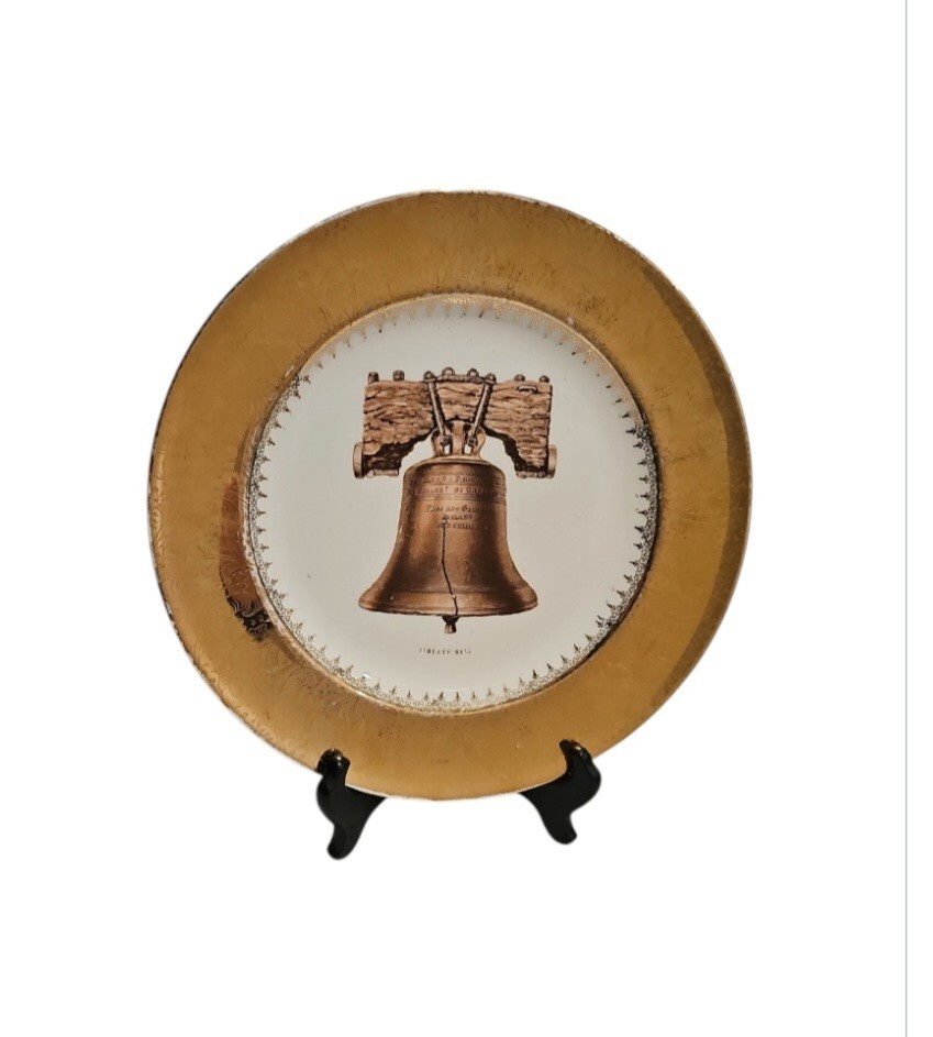 Vintage Liberty Bell Plate Heavy  22K Gold Trim Souvenir 10