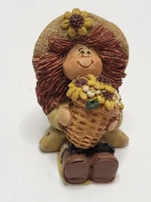 Suzi Skoglund Blossom Bucket Resin Red Hair Girl Sunflower Basket Figure