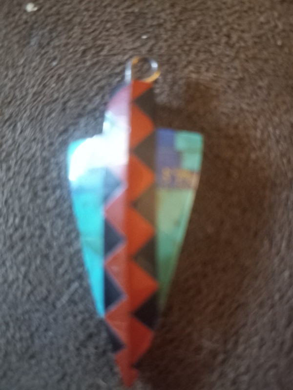 Native American style gemstone inlay arrowhead pendant
