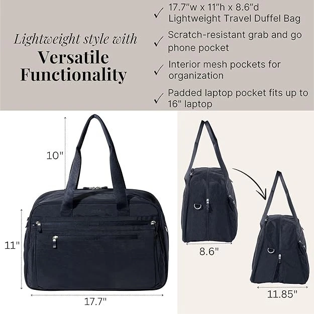 Baggallini Weekender Expandable Duffel Lightweight 11x17 Inch Overnight Bag Navy - Image 4 of 4