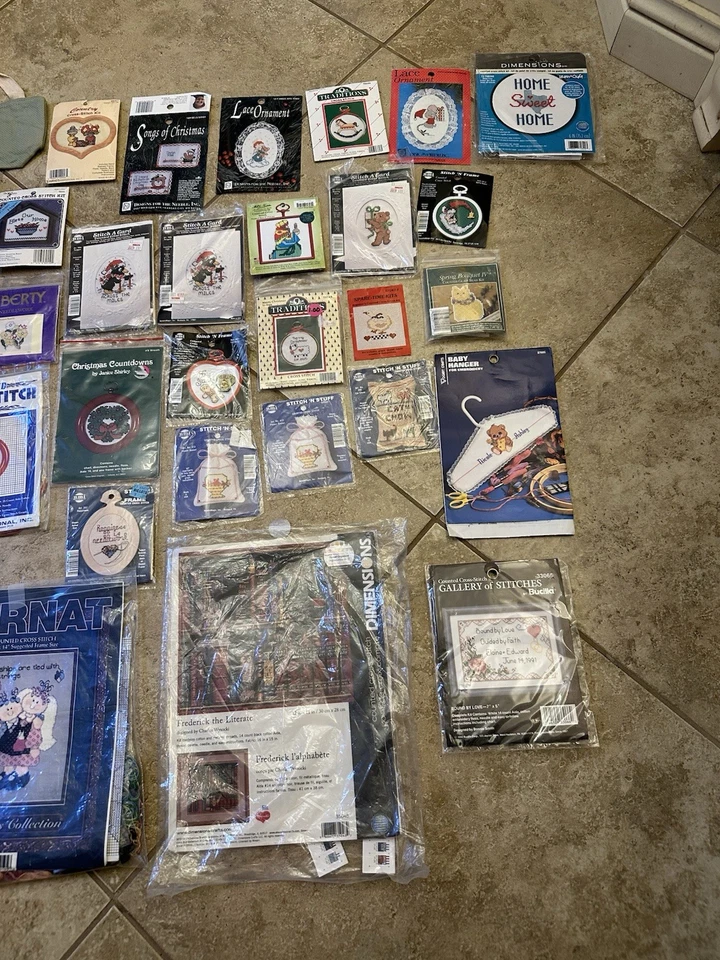 Large Lot Of Vintage Cross Stitch, Crochet Books, Etc. Some Complete Kits. - Image 2 of 4