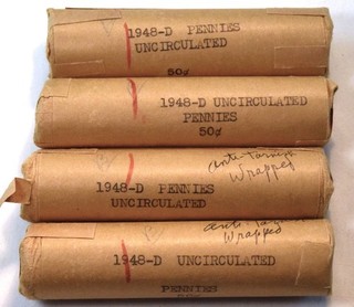 Lot 4 1948 D Lincoln Cent Uncirculated Rolls Original Anti Tarnish Wrap Penny 1C