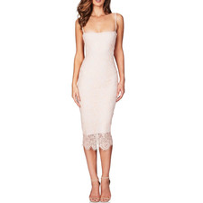 Nookie Linda pink lace midi dress Size Large Bodycon Romantic Retro Cocktail