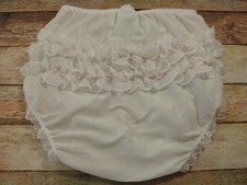 Vintage Baby Bloomers Diaper Cover Nylon Fabric 12 Mo. White Pink Floral Lace