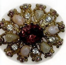 vintage purple rhinestone starburst brooch 1.5  Pink Stones Floral Gold Tone Pin