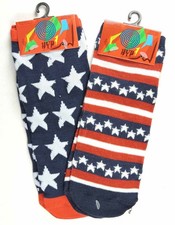 Patriotic Stars and Stripes Ankle Socks 2pr Size 4-10 HYP Unisex Red White Blue