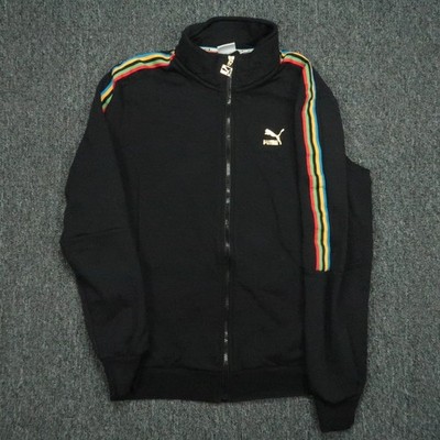 Puma Jacket Mens Medium Black TFS Unity Full Zip Pockets Track Rainbow