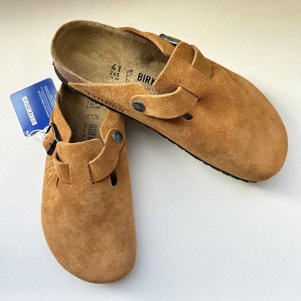 Birkenstock Boston x Stussy Caramel Clogs Suede Leather Shoes Wide