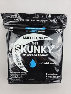 Skunky XL No Rinse Bathing Wipes Cleans Without a Shower Fast & Easy 25 Count