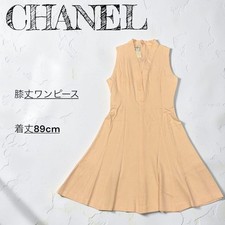 USED CHANEL SLEEVELESS FLARED DRESS WITH COCO MARK, PINK. GOOD