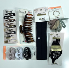 Lot of 6 Snap clips, Scunci 2"  2-5" Claw Clips, 1 Head Wrap, Hair ties NWT
