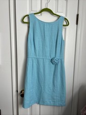 LILLY PULITZER SLEEVELESS AQUA DRESS ROSE DETAIL size 10