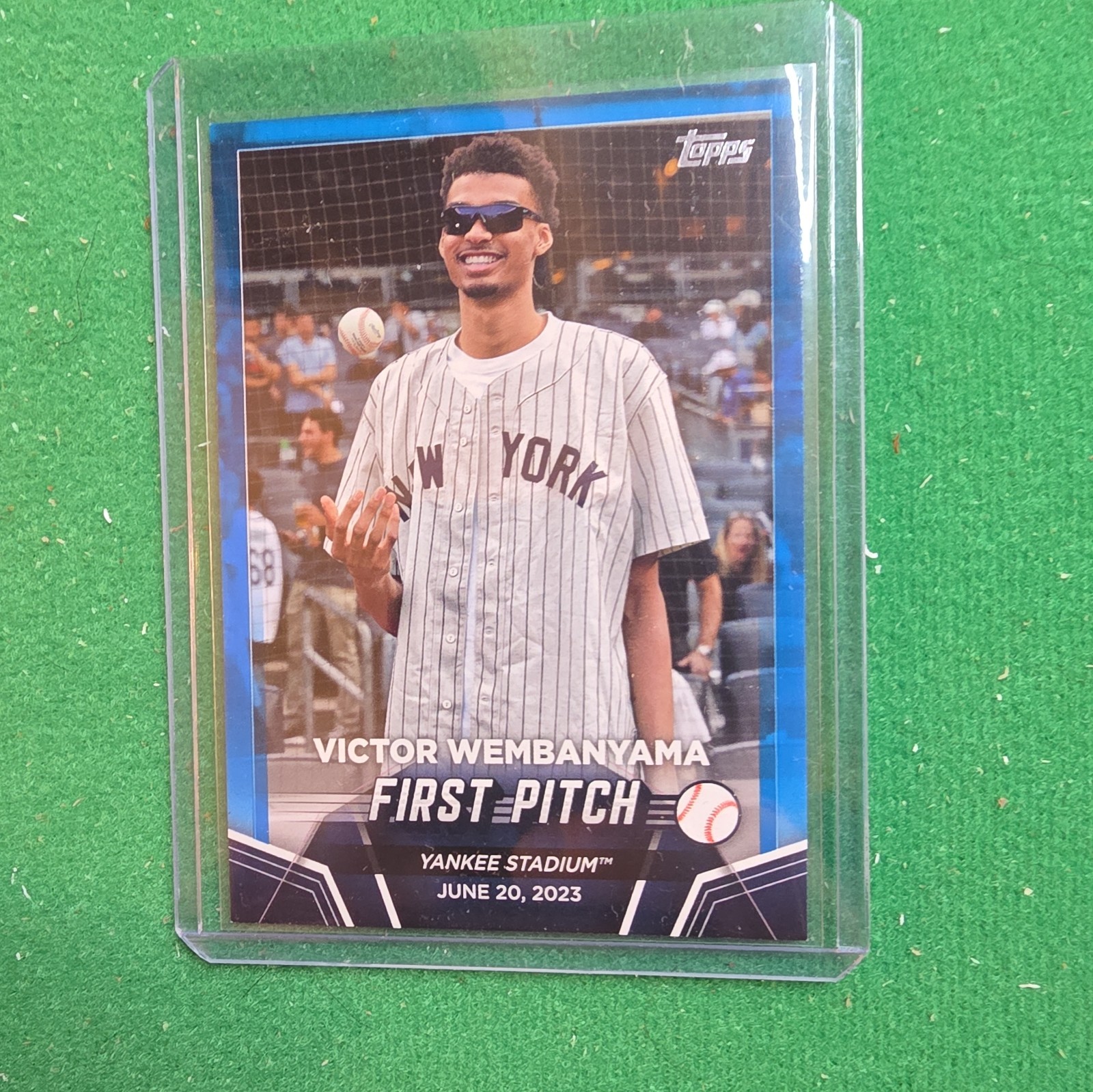 2024 Topps VICTOR WEMBANYAMA First Pitch BLUE Parallel! Yankees, Spurs