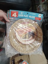 Bamboo Wicker Paper Plate Holders Pack of 4 VTG Retro Reusable BBQ Picnic Party