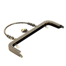 _Metal Purse Frame Kiss Clasp Lock Bronze Tone Retro Square Embossed Portable
