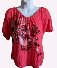 2000s Y2K Butterfly Graphic Ribbon Back Top, Pink, Annabelle Medium, USA 00s