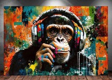 LEINWAND BILD ER XXL ABSTRAKT AFFE SCHIMPANSE DJ KOPFHÖRER GRAFFITI WAND POSTER
